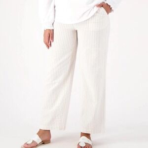 Denim‎ & Co. Women's New Stone Sz 5X Seersucker Regular Wide Leg Pull On Pant